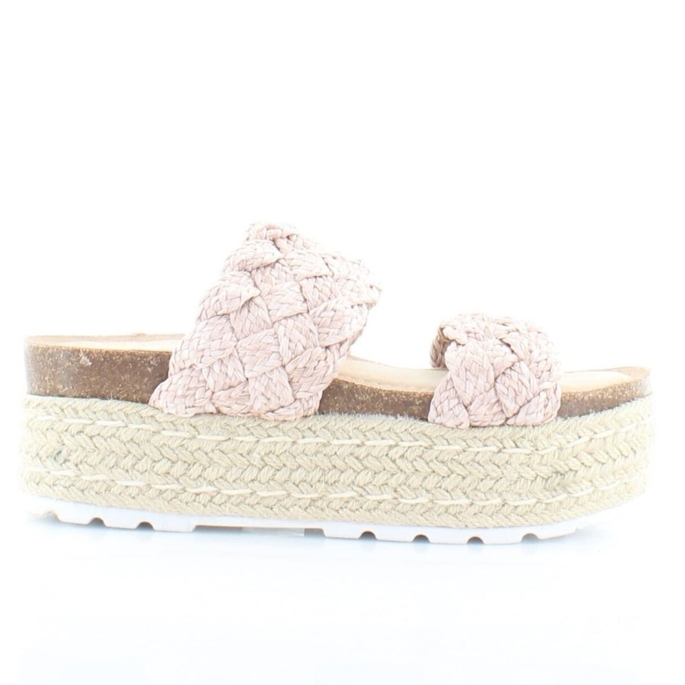 NEW Madden Girl Women's Prettyy Espadrille Wedge Sandal Blush Raffia SLIP ON NIB